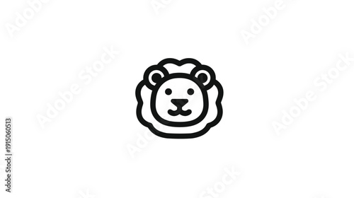 Black and white line drawing of a lion's face, with stylized mane