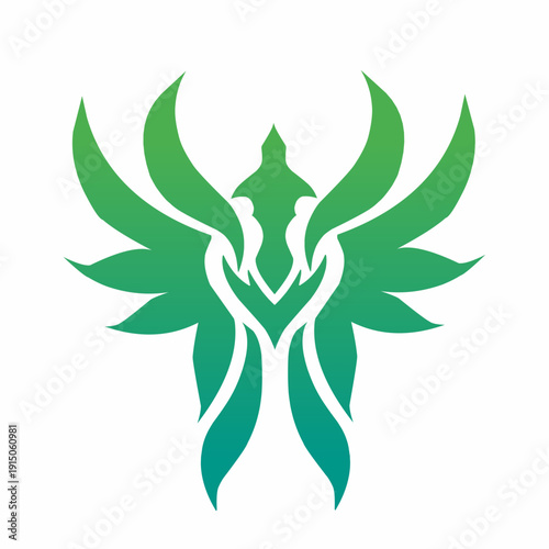 Green Tribal Phoenix Bird Vector Illustration Nature Spirit Logo