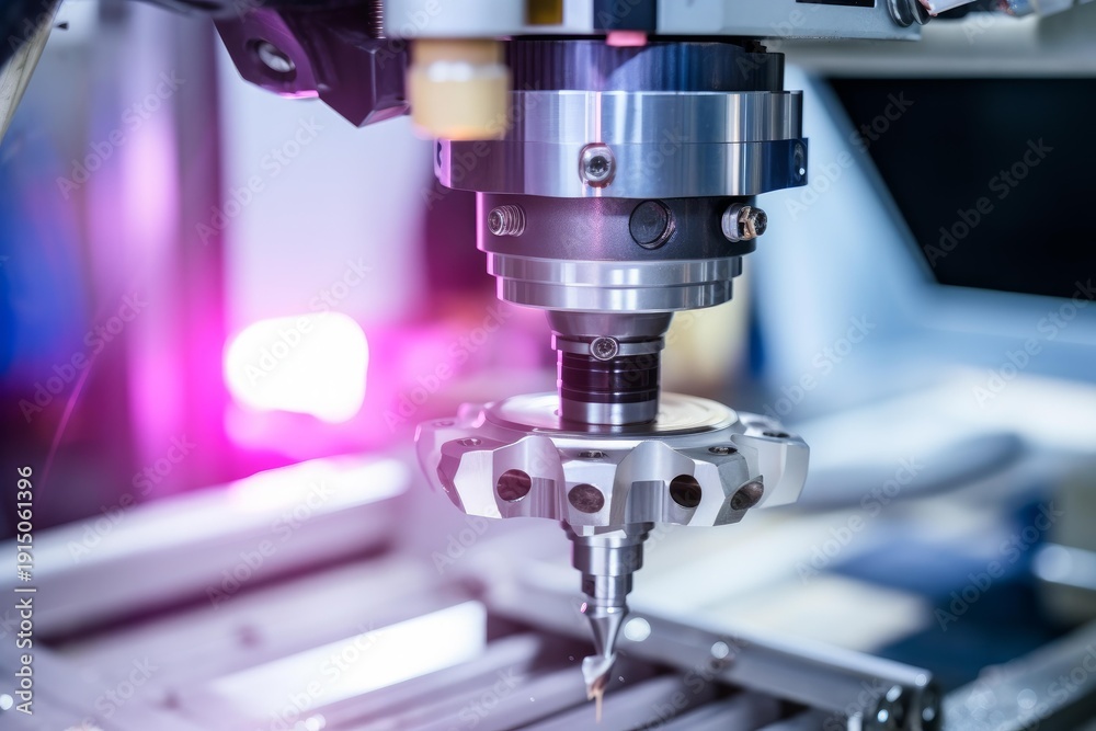 Fototapeta premium Industrial milling machine creating metal workpieces with automated precision