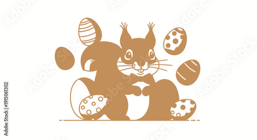 Squirrel and Eggs Easter Scene with Jumping Rabbits and Eggs