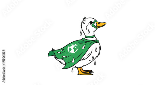 Duck wearing green cape with Earth emblem
