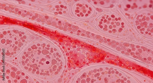 Microscopic view of blood cells and tissue