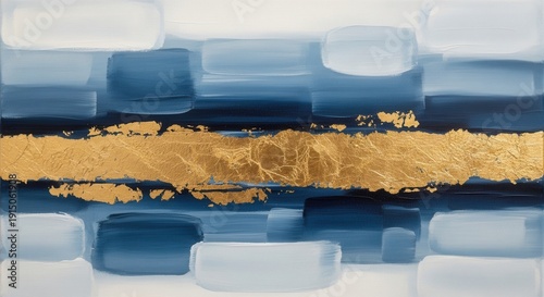 Abstract Blue And Gold Brushstrokes Painting