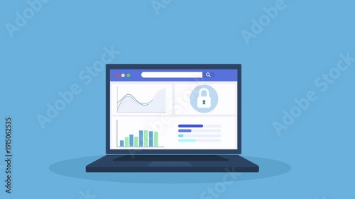 Wallpaper Mural Animated laptop displaying password protection dashboard interface with charts and lock icon, representing secure login, data protection, and cybersecurity monitoring system.
 Torontodigital.ca