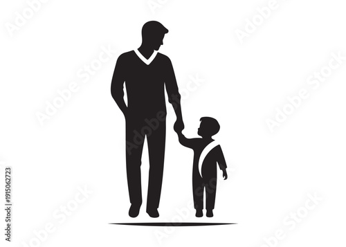 father's with children logo silhouette vector, fatherhood silhouette vector illustration, father and son logo silhouette, happy fathers day logo vector silhouette on white background