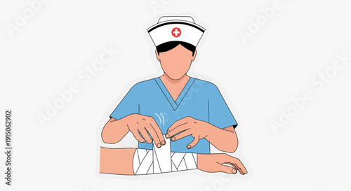 Nurse Applying Bandage to Patient's Arm for Injury Treatment and Healthcare