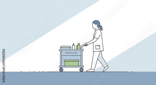 Nurse Pushing Medical Cart with Supplies in Modern Healthcare Setting