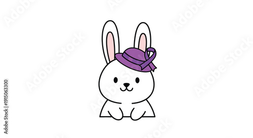 Cute bunny wearing purple hat