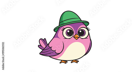 Cute Pink Owl Character with Green Hat for Kids Illustrations