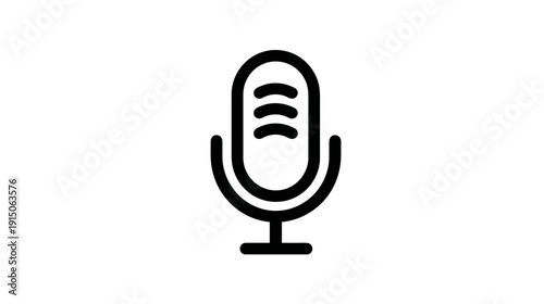 Black and white illustration of a microphone icon with an oval body and curved base