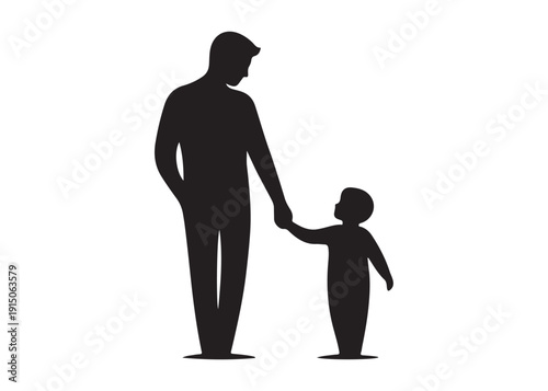 father's with children logo silhouette vector, fatherhood silhouette vector illustration, father and son logo silhouette, happy fathers day logo vector silhouette on white background
