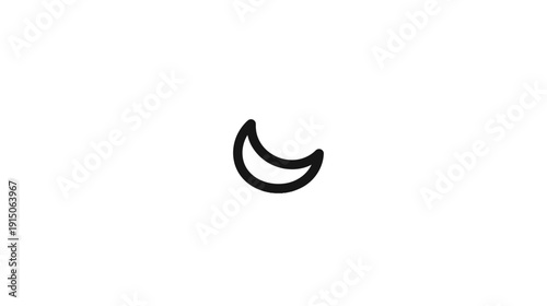 A simple, black crescent moon icon on a clean white background. Minimalist design