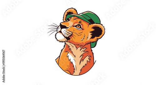 Young cheetah cub with green hat looking upward