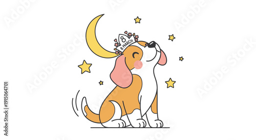 Cute Beagle Puppy Nighttime Calendar Moon Stars