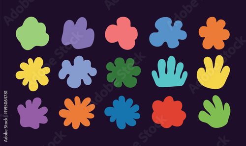 Vibrant hand and footprint art on black background