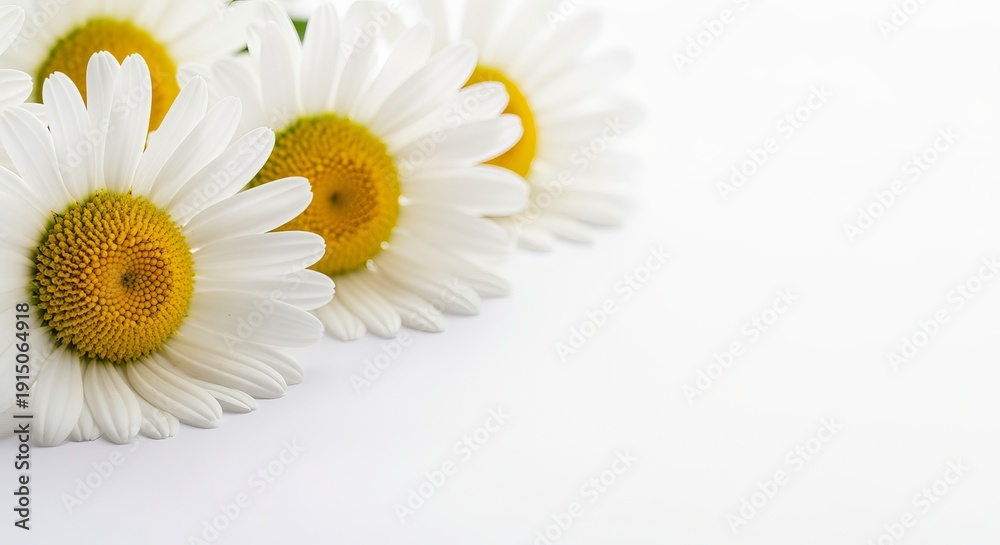 Obraz premium Vibrant Yellow-Centered Daisies Isolated on White Background for Clean and Simple Design Aesthetic