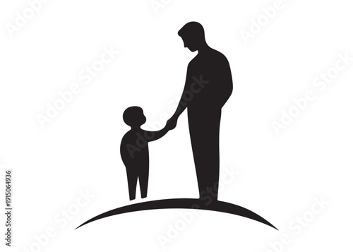 father's with children logo silhouette vector, fatherhood silhouette vector illustration, father and son logo silhouette, happy fathers day logo vector silhouette on white background