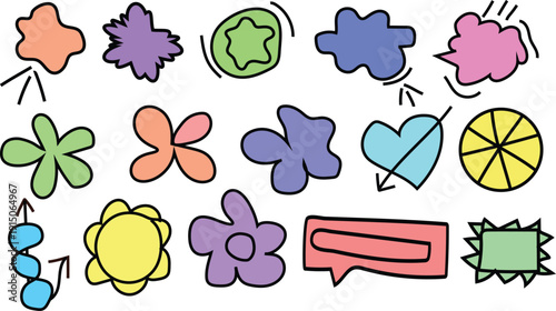 Colorful cartoon flowers and shapes illustration