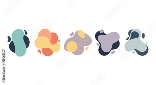 Abstract organic fluid shapes set in pastel colors, modern graphic design elements