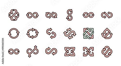 Infinity loop arrow symbols collection, abstract graphic design elements