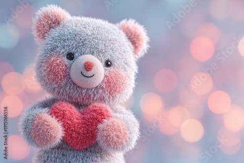 Cute teddy bear holding a red heart