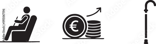 Retirement Pension Walking Stick Senior Finance Icons