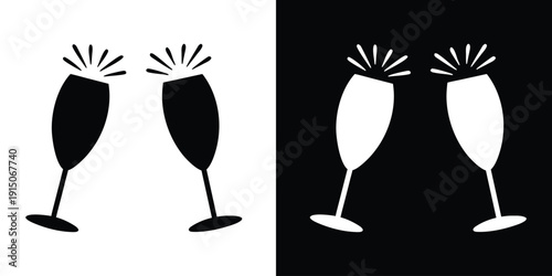 Champagne glasses clinking vector icon, Clinking glasses icon