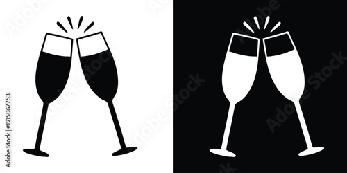 Champagne glasses clinking vector icon, Clinking glasses icon