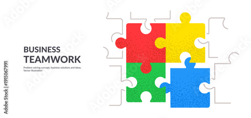 Teamwork concept. Partnership, problem solving and business solution concept. Puzzle jigsaw pieces. Flat vector illustration.