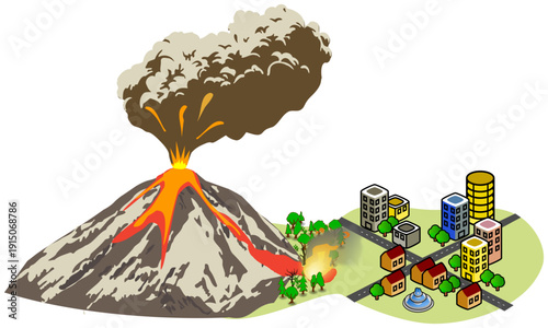 Volcano erupting near the city