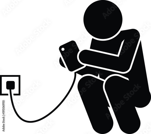 Person charging smartphone at wall outlet pictogram silhouette icon