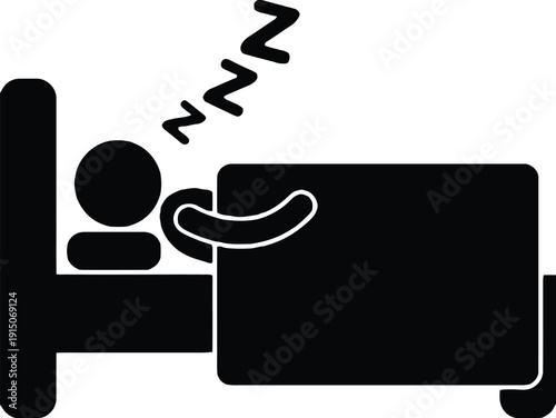 Sleeping person in bed with zzz symbols pictogram silhouette icon