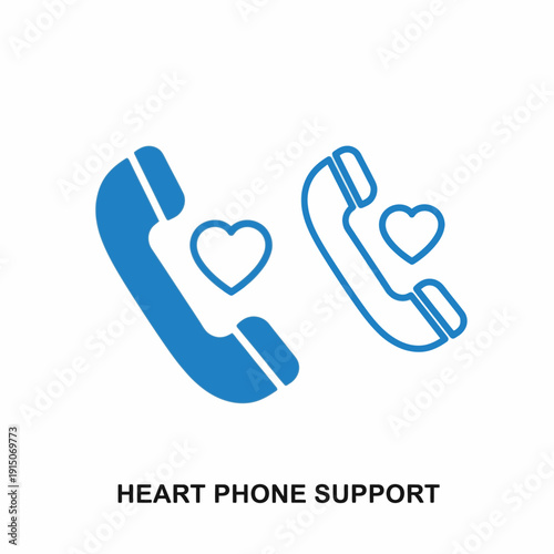 Heart Phone Support Illustration with Blue Telephone Icons.
