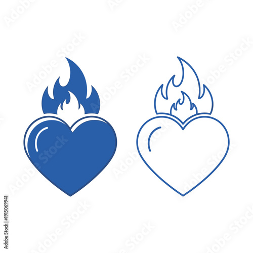 Blue heart icons with flames symbolizing passion and love.