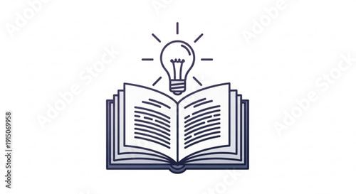 Open book with shining lightbulb idea concept on white background for education and inspiration