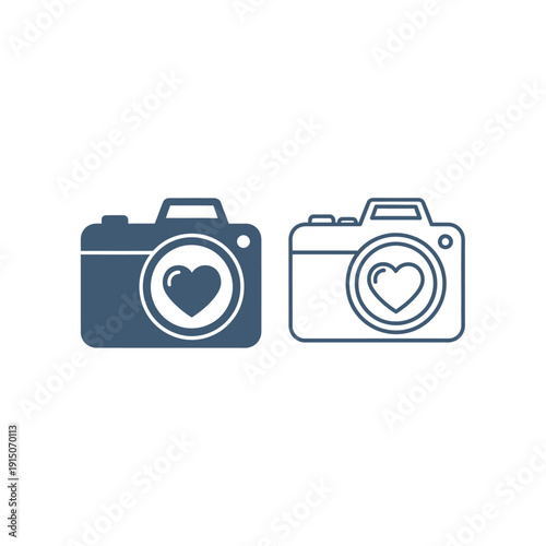 Simple Camera Icons with Heart Symbol on Lens.