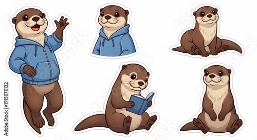 Adorable cartoon otter character stickers collection