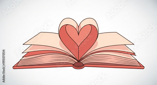 Open book with heart emerging from pages symbolizing love and learning