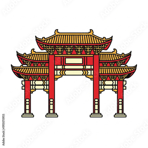 Elegant Chinese Arch: A beautifully illustrated Chinese arch stands proud, exuding grace and cultural richness.