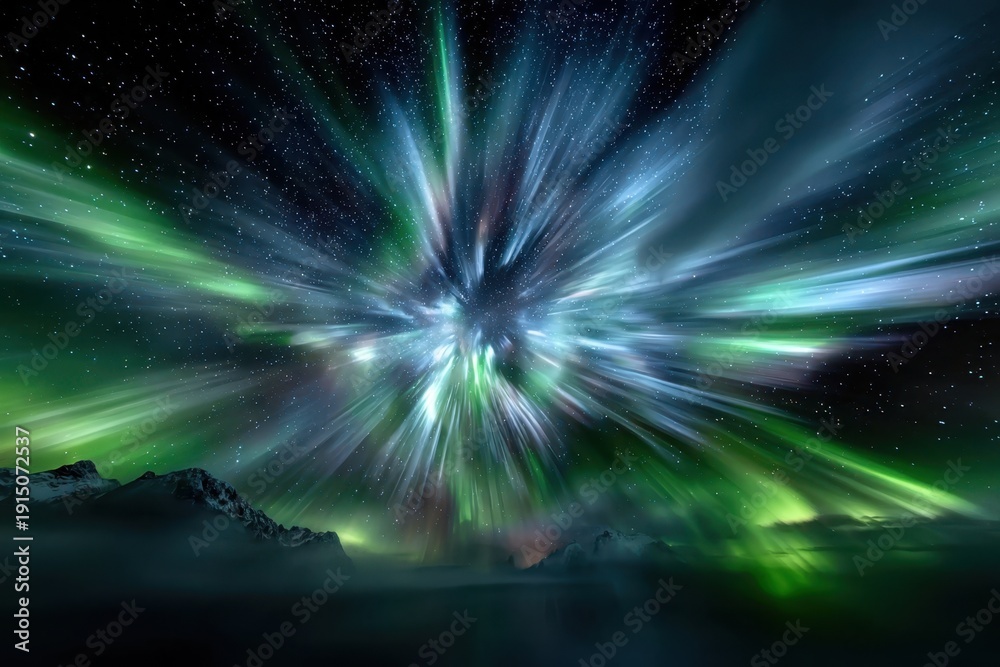 Obraz premium Aurora Borealis exploding over snowy mountains