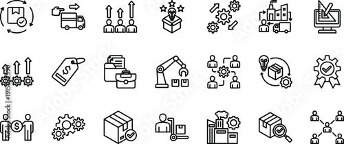 Supply Chain Logistics and Warehouse Operations Line Icons Set