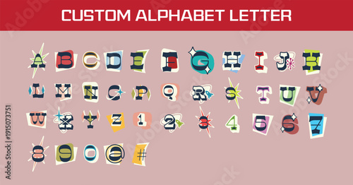 Custom Alphabet Letters and Numbers with Retro Geometric Shapes and Starbursts