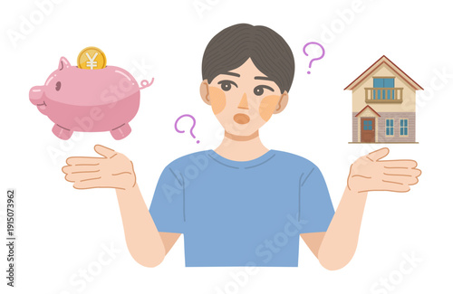 住まいにかかる費用を考える男性のイラスト