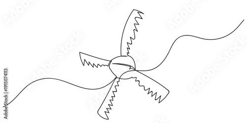 Single continuous line art style, propeller. Line art Illustration Editable stroke.