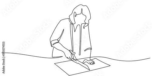 Single continuous line art style - Tailor Line art Illustration Editable stroke.