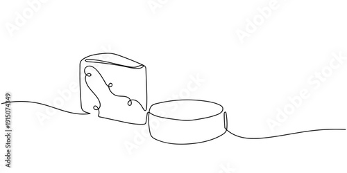Single continuous line art style, set of cheese. Line art Illustration Editable stroke.