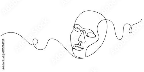 Single continuous line art style mask Line art Illustration Editable stroke.