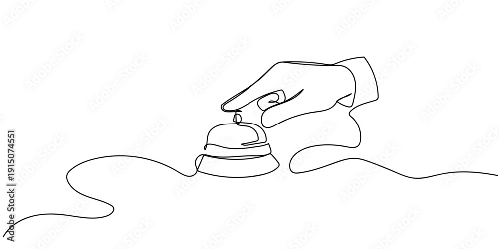 Obraz premium Single continuous line art style: Hand pressing a bell to order food. Line art Illustration Editable stroke.