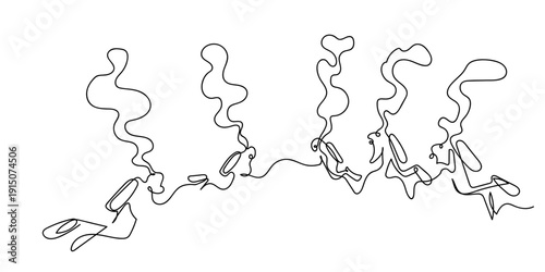 Single continuous line art style: Group of divers Line art Illustration Editable stroke.