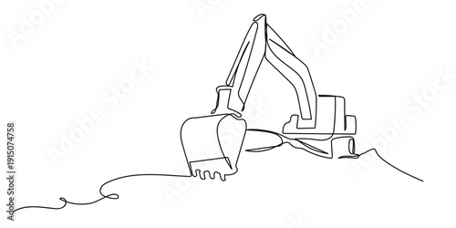Single continuous line art style - Excavator Line art Illustration Editable stroke.
